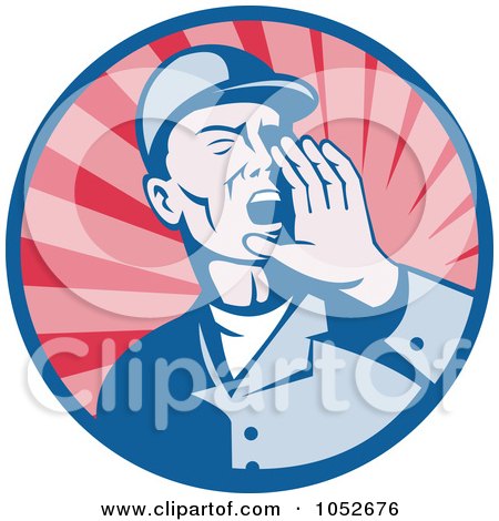 Royalty-Free Vector Clip Art Illustration of a Retro Worker Shouting Logo by patrimonio