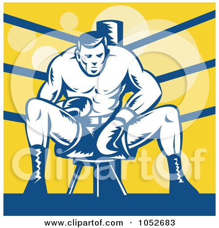 Royalty-Free Vector Clip Art Illustration of a Retro Boxer Sitting On A Stool In The Ring by patrimonio