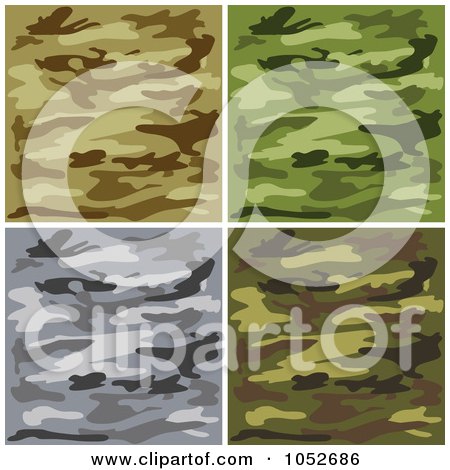 Royalty-Free Vector Clip Art Illustration of a Digital Collage Of Brown, Green And Gray Camouflage Backgrounds by yayayoyo