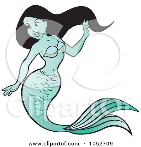 Royalty-Free Vector Clip Art Illustration of a Black Haired Mermaid - 2 by Lal Perera