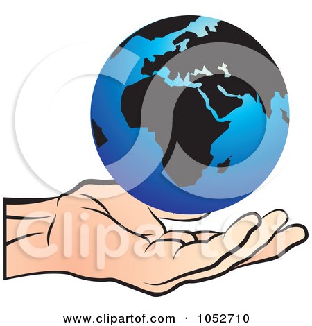 Royalty-Free Vector Clip Art Illustration of a Blue Globe Floating Over A Hand by Lal Perera