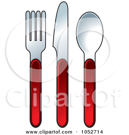 Royalty-Free Vector Clip Art Illustration of a Digital Collage Of A Red And Silver Fork, Knife And Spoon by Lal Perera