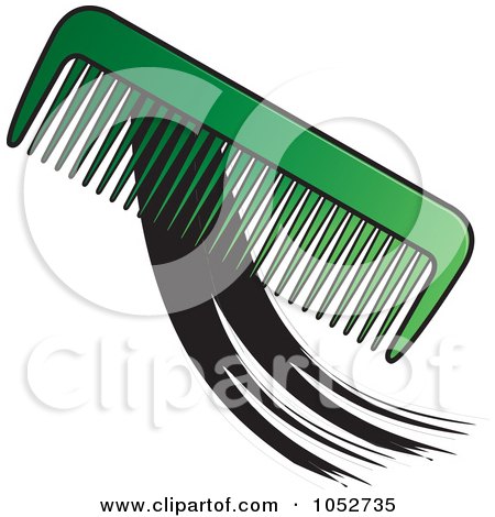 Royalty-Free Vector Clip Art Illustration of a Green Comb And Black Hair by Lal Perera