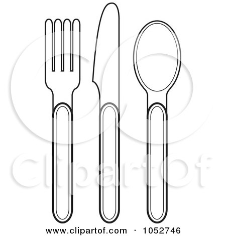 Royalty-Free Vector Clip Art Illustration of a Digital Collage Of An Outlined Fork, Knife And Spoon by Lal Perera
