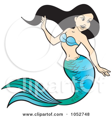 Royalty-Free Vector Clip Art Illustration of a Black Haired Mermaid - 1 by Lal Perera