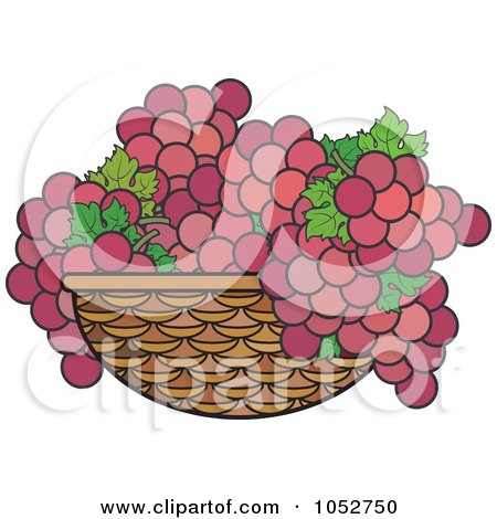 Royalty-Free Vector Clip Art Illustration of a Basket of Purple Grapes by Lal Perera