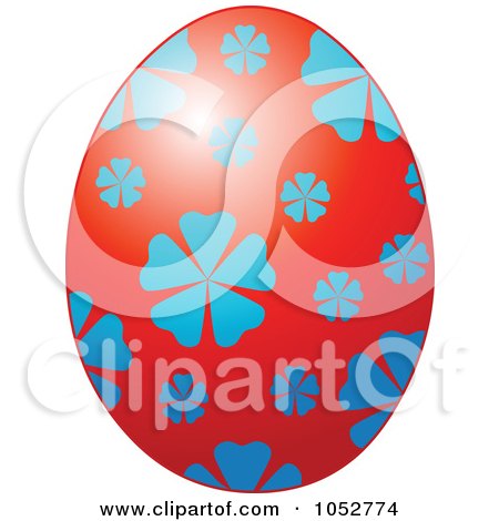 Royalty-Free Vector Clip Art Illustration of a Red And Blue Floral Easter Egg by Pushkin
