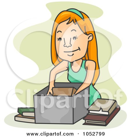 Royalty-Free Vector Clip Art Illustration of a Woman Storing Old Books by BNP Design Studio