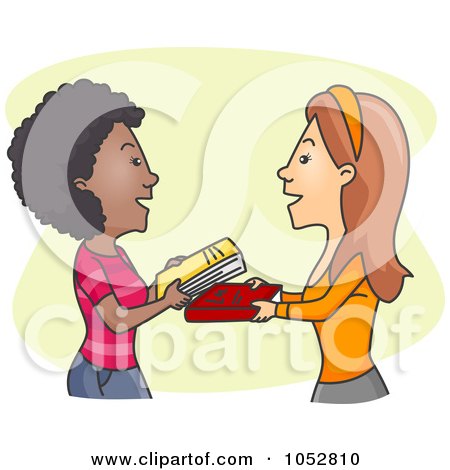 Royalty-Free Vector Clip Art Illustration of Women Exchanging Books by BNP Design Studio