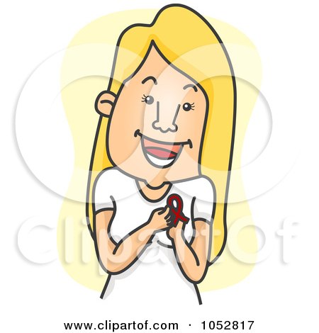 Royalty-Free Vector Clip Art Illustration of a Woman Holding A Red Awareness Ribbon by BNP Design Studio