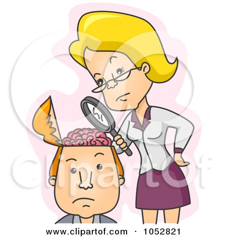 Royalty-Free Vector Clip Art Illustration of a Woman Examining A Man's Personality by BNP Design Studio