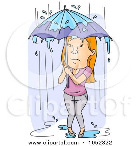 Royalty-Free Vector Clip Art Illustration of a Woman Standing In The Pouring Rain by BNP Design Studio