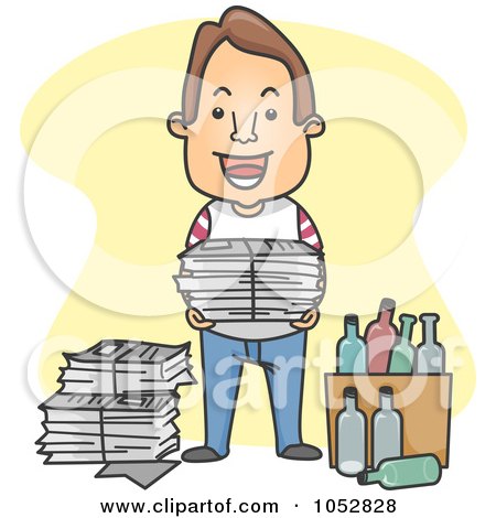 Royalty-Free Vector Clip Art Illustration of a Man Recycling Glass And Newspapers by BNP Design Studio