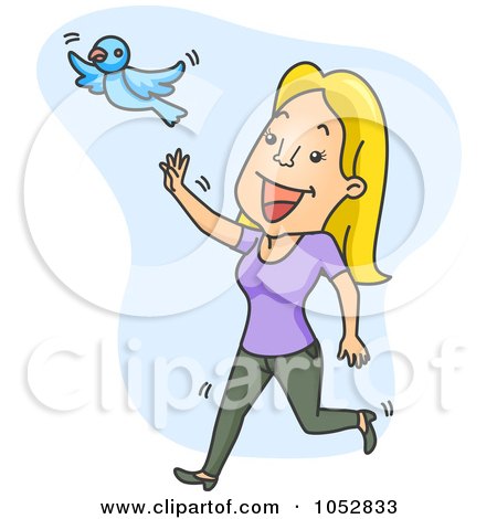 Royalty-Free Vector Clip Art Illustration of a Man Chasing A Happiness Blue Bird by BNP Design Studio