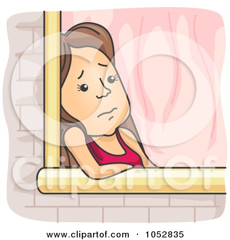 Royalty-Free Vector Clip Art Illustration of a Sad Woman Sitting In A Window by BNP Design Studio