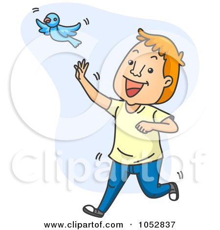 Royalty-Free Vector Clip Art Illustration of a Man Chasing A Happiness Blue Bird by BNP Design Studio