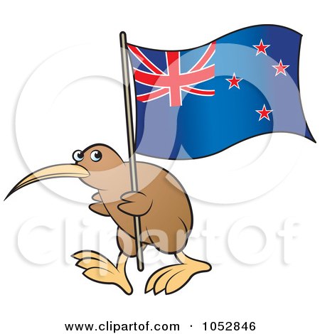 Royalty-Free Vector Clip Art Illustration of a Kiwi Bird With A New Zealand Flag - 2 by Lal Perera