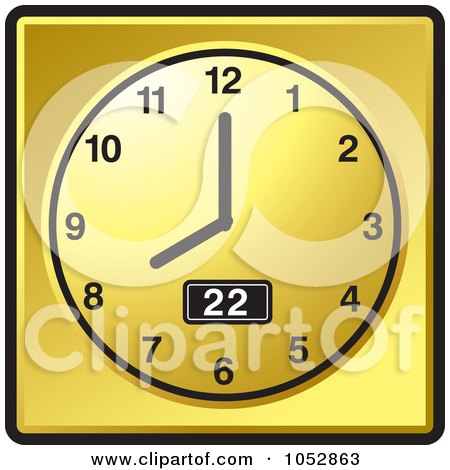Royalty-Free Vector Clip Art Illustration of a Gold Wall Clock Button Icon by Lal Perera