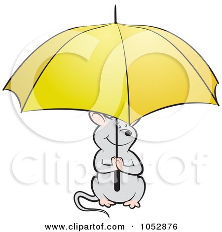 Royalty-Free Vector Clip Art Illustration of a Mouse Holding A Yellow Umbrella by Lal Perera