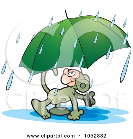 Royalty-Free Vector Clip Art Illustration of a Monkey Carrying An Umbrella by Lal Perera