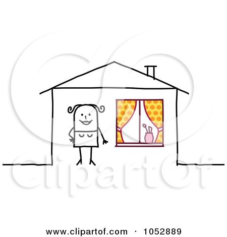 Royalty-Free Vector Clip Art Illustration of a Stick Figure Woman Outside Her House by NL shop