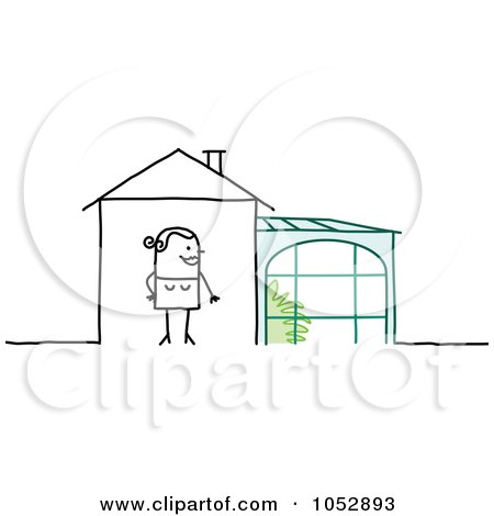 Royalty-Free Vector Clip Art Illustration of a Stick Figure Woman With A Plant Room by NL shop