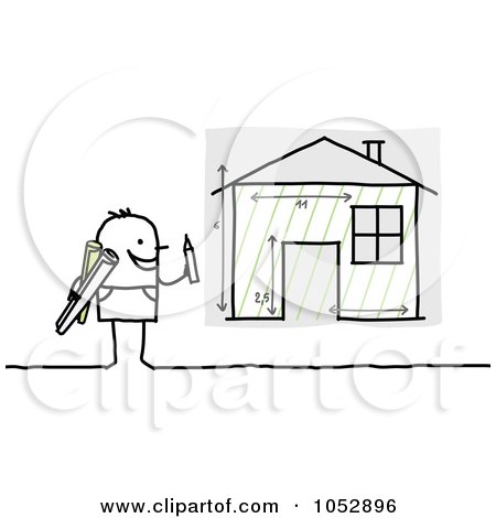 Royalty-Free Vector Clip Art Illustration of a Stick Figure Man Designing A Home by NL shop