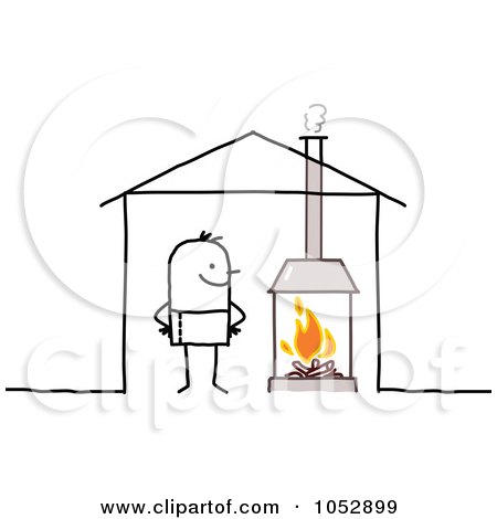 Royalty-Free Vector Clip Art Illustration of a Stick Figure Man With A Fireplace In His House by NL shop