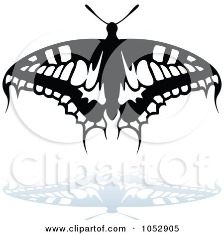Royalty-Free Vector Clip Art Illustration of a Black And White Butterfly Logo With A Reflection - 13 by dero