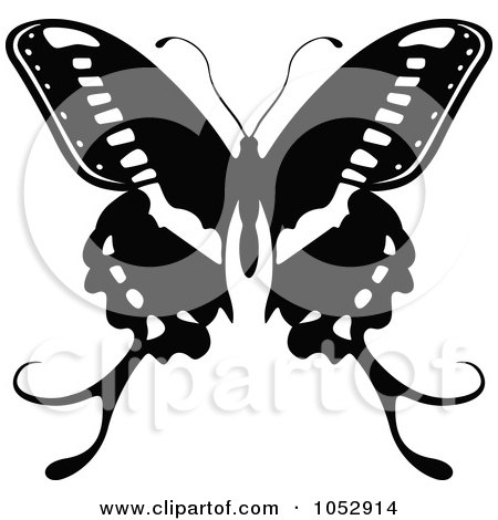 Royalty-Free Vector Clip Art Illustration of a Black And White Flying Butterfly Logo - 18 by dero