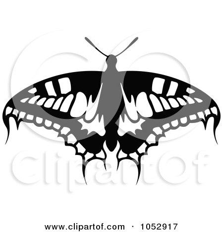 Royalty-Free Vector Clip Art Illustration of a Black And White Flying Butterfly Logo - 17 by dero