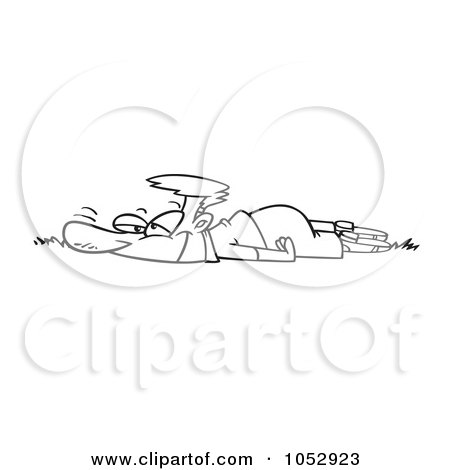 Royalty-Free Vector Clip Art Illustration of a Cartoon Black And White Outline Design Of A Man Laying In Fresh Grass by toonaday