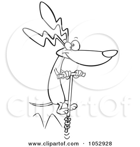 Royalty-Free Vector Clip Art Illustration of a Cartoon Black And White Outline Design Of A Wiener Dog Using A Pogo Stick by toonaday