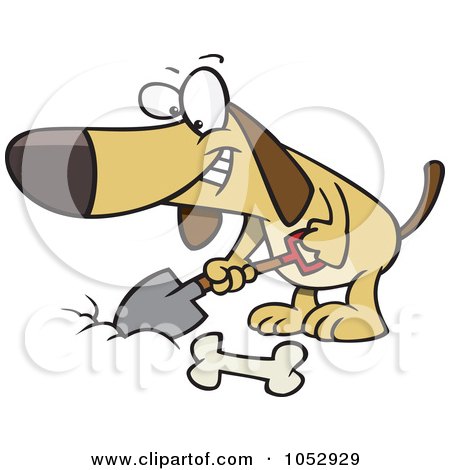 Royalty-Free Vector Clip Art Illustration of a Cartoon Dog Digging A Deposit Hole For A Bone by toonaday