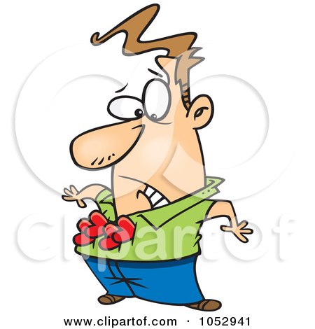 Royalty-Free Vector Clip Art Illustration of a Cartoon Man Being Attacked By Hearts by toonaday