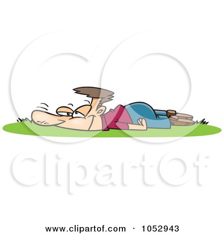 Royalty-Free Vector Clip Art Illustration of a Cartoon Man Laying In Fresh Grass by toonaday
