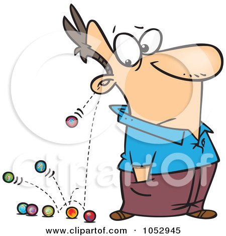 Royalty-Free Vector Clip Art Illustration of Cartoon Marbles Falling Out Of A Man's Ears by toonaday