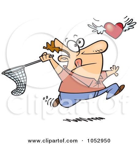 Royalty-Free Vector Clip Art Illustration of a Cartoon Man Chasing Elusive Love by toonaday