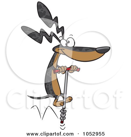 Royalty-Free Vector Clip Art Illustration of a Cartoon Dappled Wiener Dog Using A Pogo Stick by toonaday