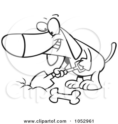 Royalty-Free Vector Clip Art Illustration of a Cartoon Black And White Outline Design Of A Dog Digging A Deposit Hole For A Bone by toonaday
