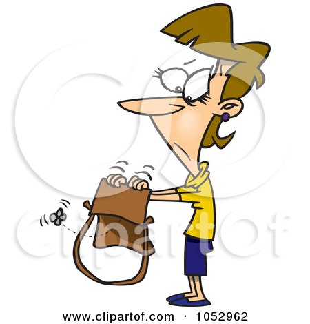 Royalty-Free Vector Clip Art Illustration of a Cartoon Woman Shaking Her Empty Purse by toonaday