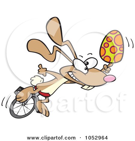 Royalty-Free Vector Clip Art Illustration of a Cartoon Talented Easter Bunny With An Egg On A Unicycle by toonaday