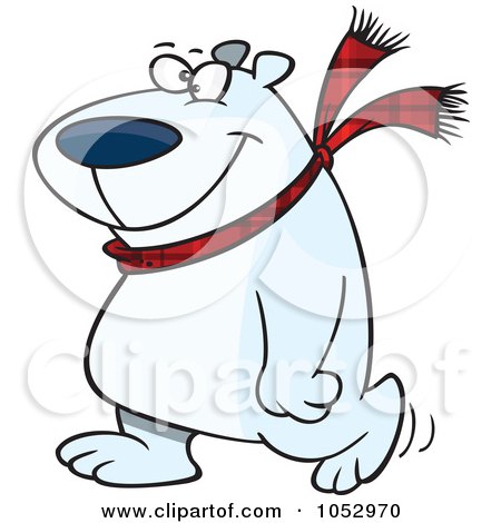 Royalty-Free Vector Clip Art Illustration of a Cartoon Happy Polar Bear Wearing A Scarf And Walking Upright by toonaday