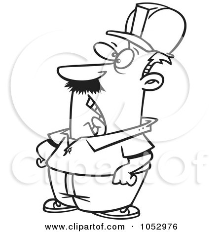Royalty-Free Vector Clip Art Illustration of a Cartoon Black And White Outline Design Of A Supervisor Hollering by toonaday