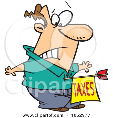 Royalty-Free Vector Clip Art Illustration of a Cartoon Man Being Struck With A Taxes Arrow by toonaday