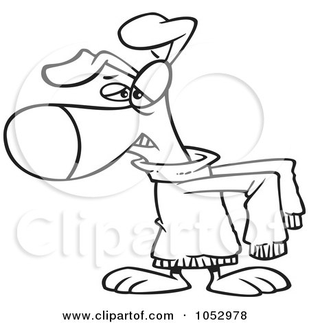 Royalty-Free Vector Clip Art Illustration of a Cartoon Black And White Outline Design Of A Disgusted Dog Wearing A Sweater by toonaday