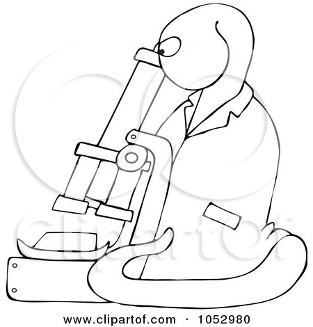 Royalty-Free Vector Clip Art Illustration of a Black And White C Elegans Roundworm Using A Microscope Outline by djart