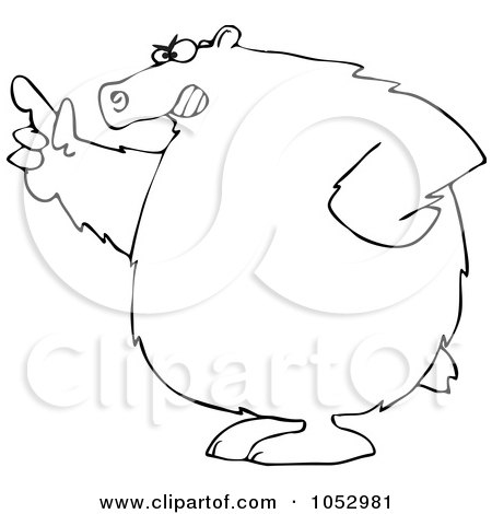 Royalty-Free Vector Clip Art Illustration of a Black And White Mad Bear Pointing Outline by djart