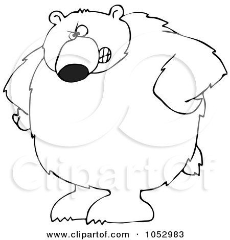 Royalty-Free Vector Clip Art Illustration of a Black And White Big Bear With His Hands On His Hips Outline by djart