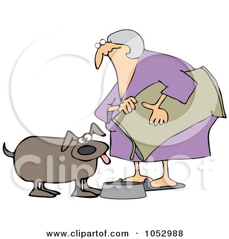 Royalty-Free Vector Clip Art Illustration of a Woman Pouring Dog Food Into A Dish by djart